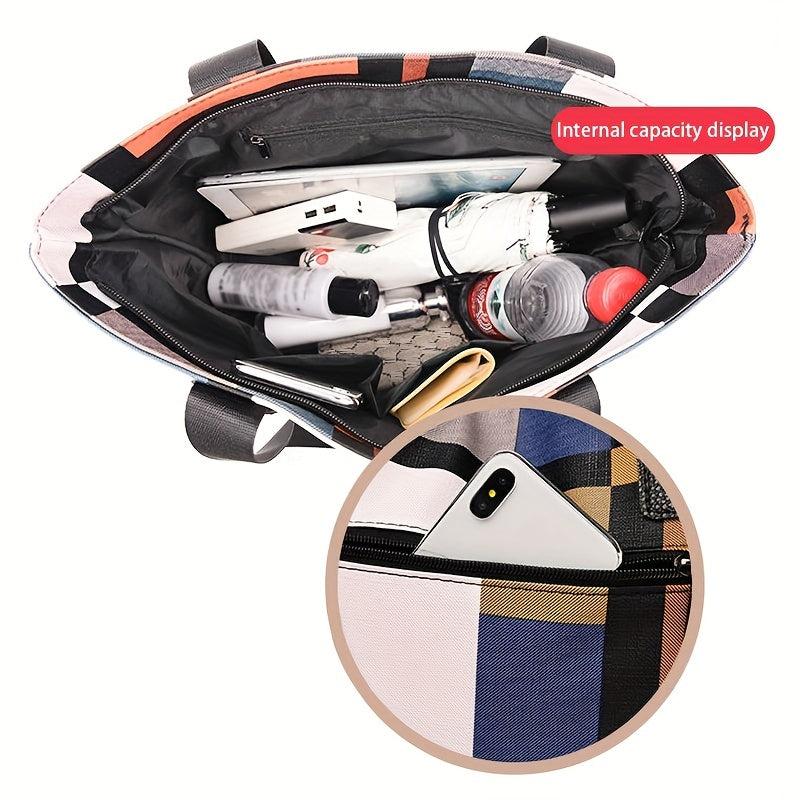 Plaid Tote Bag PU Leather Shoulder Bag Lightweight Casual Commuter Bag