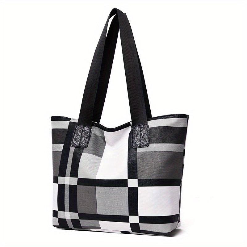 Plaid Tote Bag PU Leather Shoulder Bag Lightweight Casual Commuter Bag