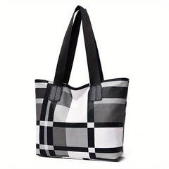 Plaid Tote Bag PU Leather Shoulder Bag Lightweight Casual Commuter Bag