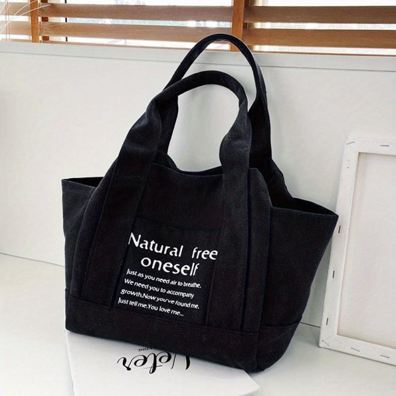 Women's Letter Print Canvas Bag Shoulder Bag for Work