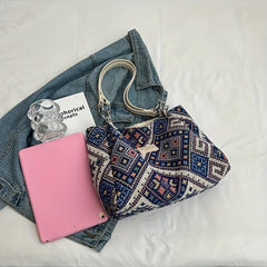 Geometric Pattern Tote Bag Canvas Shoulder Bag Women's Chain Handbag