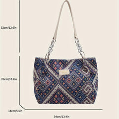 Geometric Pattern Tote Bag Canvas Shoulder Bag Women's Chain Handbag