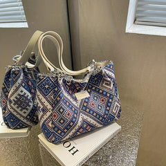 Geometric Pattern Tote Bag Canvas Shoulder Bag Women's Chain Handbag