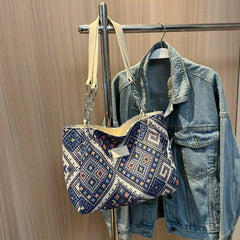 Geometric Pattern Tote Bag Canvas Shoulder Bag Women's Chain Handbag