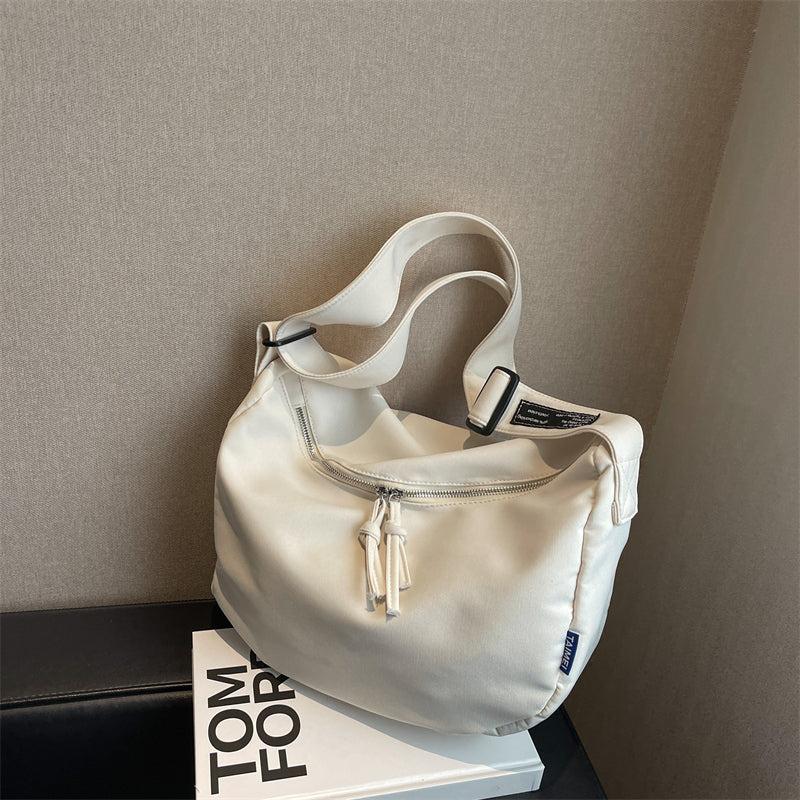 Solid Hobo Canvas Zipper Shoulder Bag for School