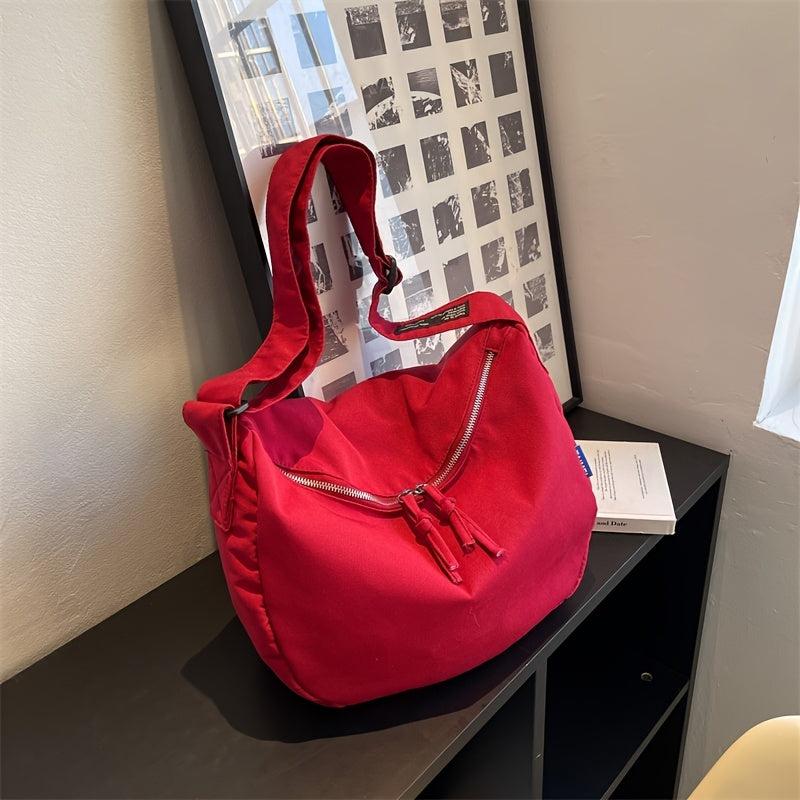Solid Hobo Canvas Zipper Shoulder Bag for School