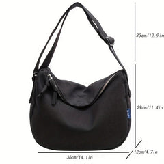 Solid Hobo Canvas Zipper Shoulder Bag for School