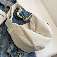 Solid Hobo Canvas Zipper Shoulder Bag for School
