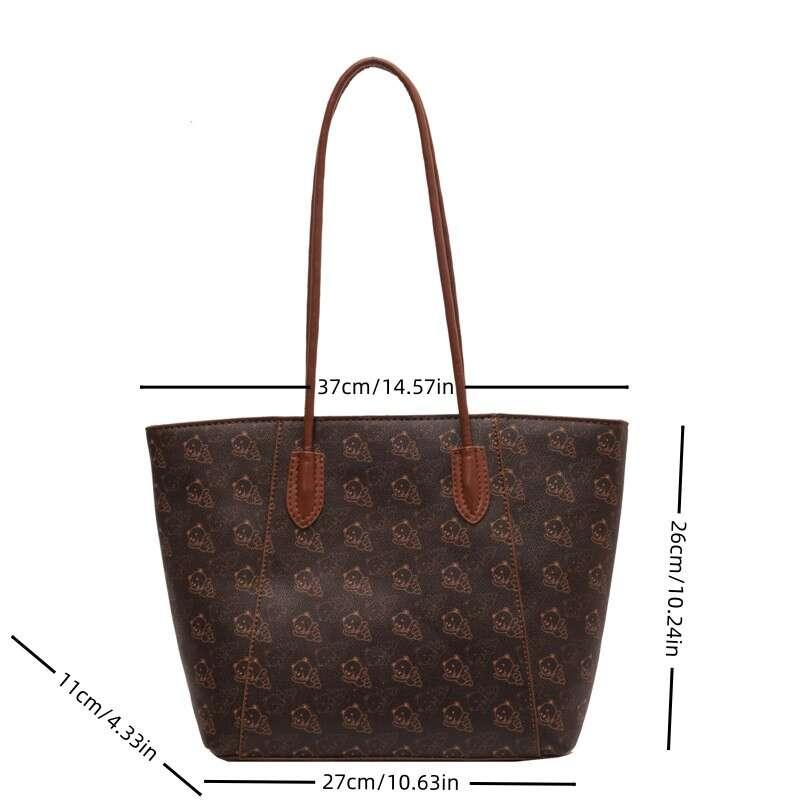 Vintage Cartoon Bear Print Tote Bag Large Capacity Classic Shoulder Bag