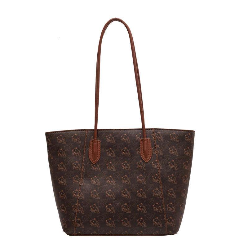 Vintage Cartoon Bear Print Tote Bag Large Capacity Classic Shoulder Bag