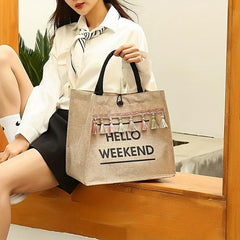 Women's All Match Tote Satchel Bag Large Capacity Shoulder Bag with Tassel