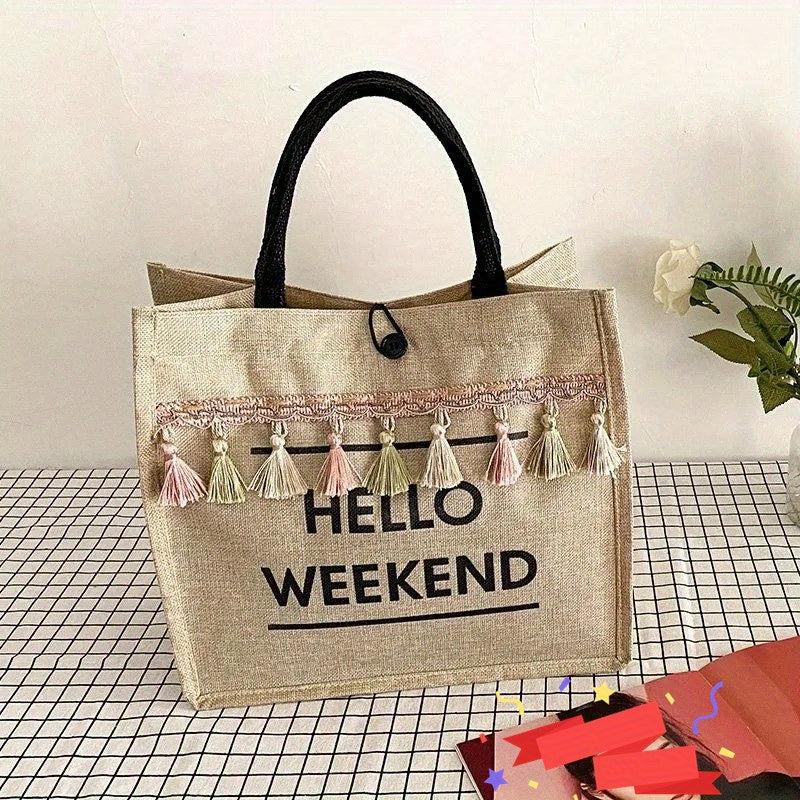 Women's All Match Tote Satchel Bag Large Capacity Shoulder Bag with Tassel