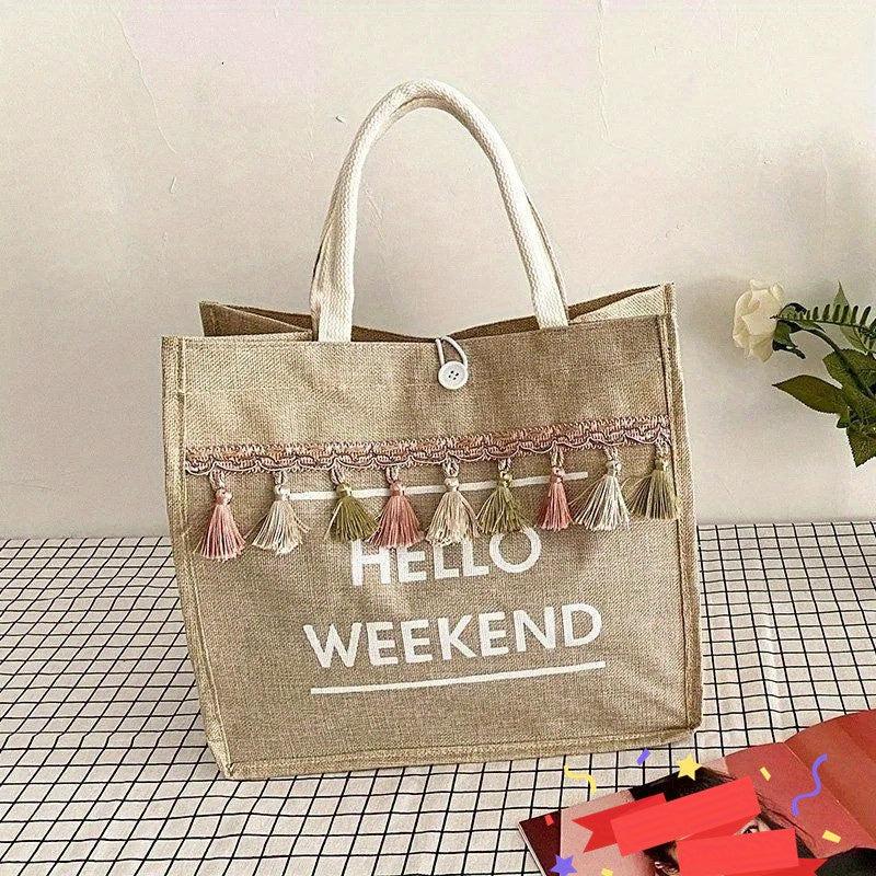 Women's All Match Tote Satchel Bag Large Capacity Shoulder Bag with Tassel