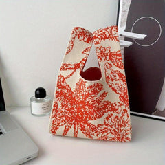 Coconut Tree Pattern Crochet Bag Knitted Tote Handbag For Women