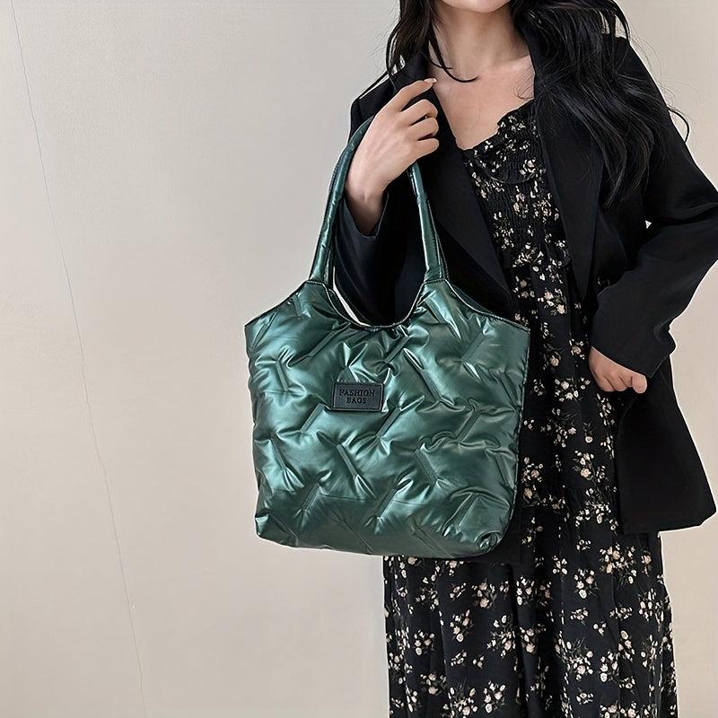 Puffer Quilted Tote Bag Large Capacity Shoulder Bag Women's Padded Handbag