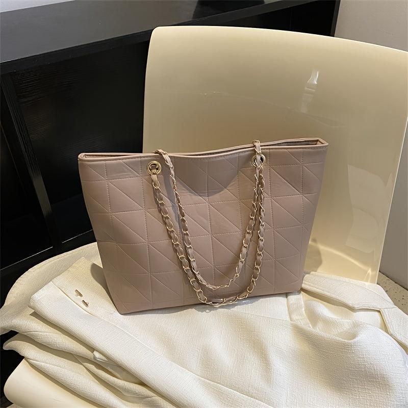 Quilted Detail Tote Bag Large Capacity Shoulder Bag Minimalist