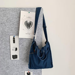 Large Capacity Denim Tote Bag with Adjustable Strap