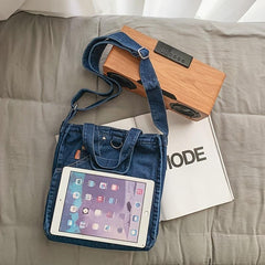 Large Capacity Denim Tote Bag with Adjustable Strap