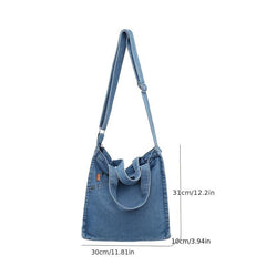 Large Capacity Denim Tote Bag with Adjustable Strap