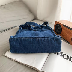 Large Capacity Denim Tote Bag with Adjustable Strap