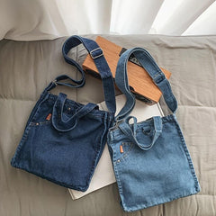 Large Capacity Denim Tote Bag with Adjustable Strap