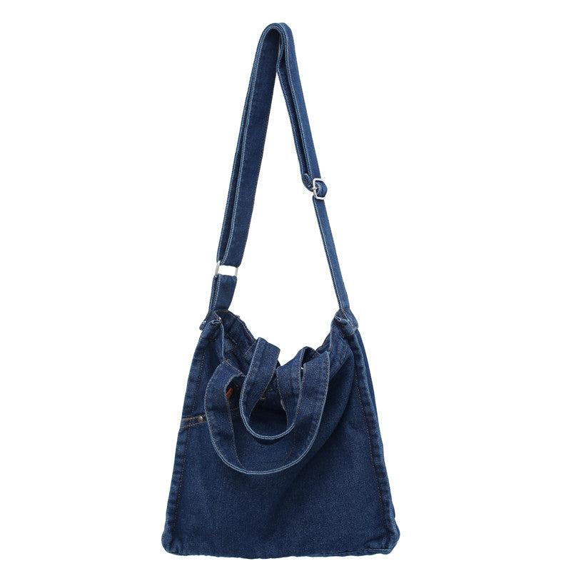 Large Capacity Denim Tote Bag with Adjustable Strap