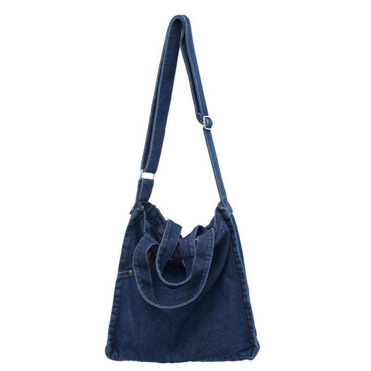 Large Capacity Denim Tote Bag with Adjustable Strap