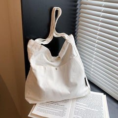 Casual Solid Canvas Tote Bag Shoulder Handbag