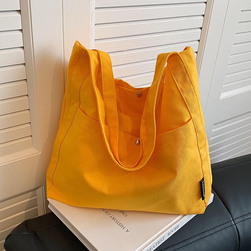 Casual Solid Canvas Tote Bag Shoulder Handbag