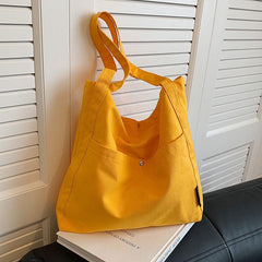 Casual Solid Canvas Tote Bag Shoulder Handbag