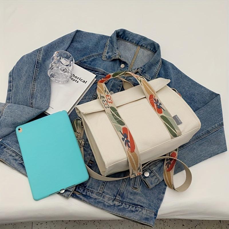 Vintage Canvas Flower Strap Tote Bag for Women