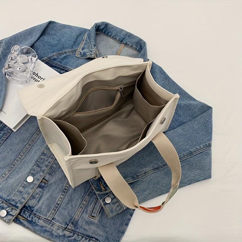 Vintage Canvas Flower Strap Tote Bag for Women