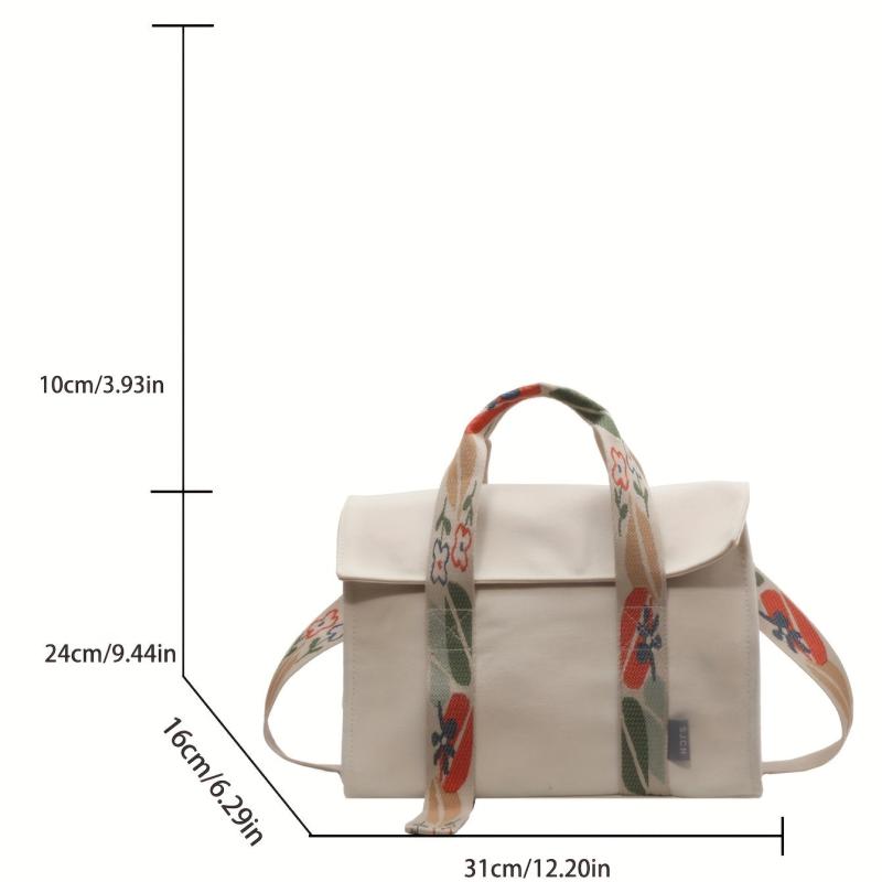 Vintage Canvas Flower Strap Tote Bag for Women