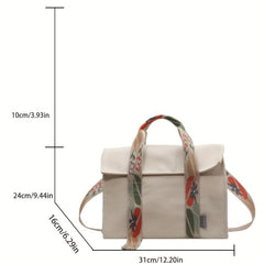 Vintage Canvas Flower Strap Tote Bag for Women
