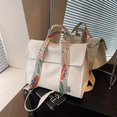Vintage Canvas Flower Strap Tote Bag for Women