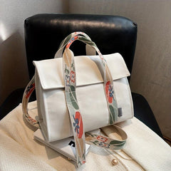 Vintage Canvas Flower Strap Tote Bag for Women