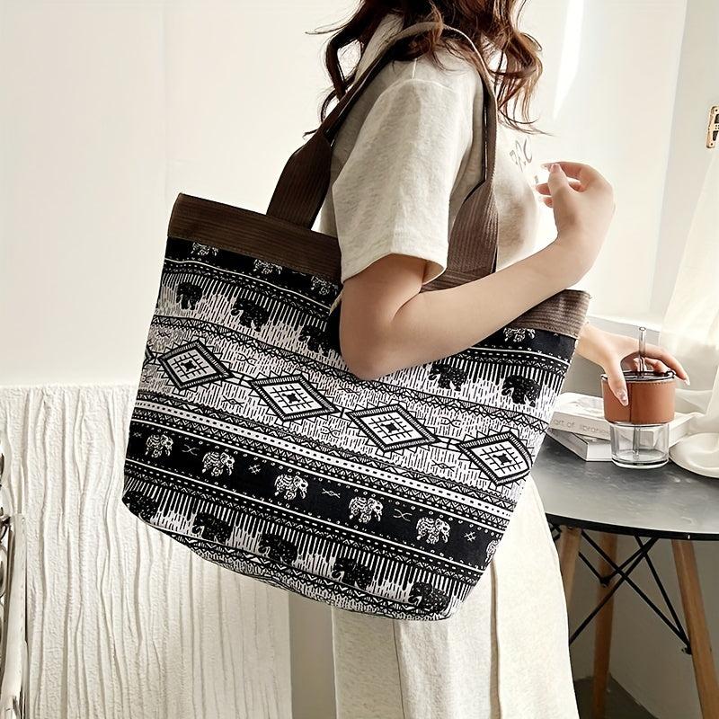 Vintage Geometric Pattern Tote Bag Women's Shoulder Bag