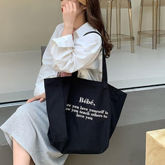 Embroidery Canvas Bag Bebe Large Capacity Tote