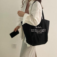 Embroidery Canvas Bag Bebe Large Capacity Tote