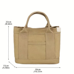 Canvas Tote Bag Pockets Satchel Purse Small Lunch Box Bag