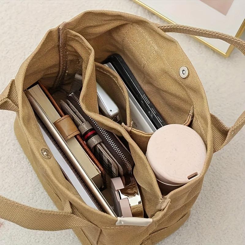 Canvas Tote Bag Pockets Satchel Purse Small Lunch Box Bag