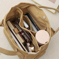Canvas Tote Bag Pockets Satchel Purse Small Lunch Box Bag