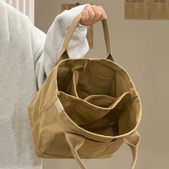 Canvas Tote Bag Pockets Satchel Purse Small Lunch Box Bag