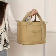 Canvas Tote Bag Pockets Satchel Purse Small Lunch Box Bag