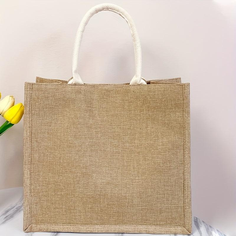 Flower Pattern Linen Tote Bag Large Capacity Shopping Bag