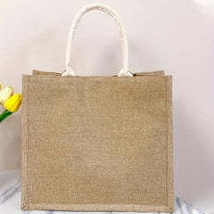 Flower Pattern Linen Tote Bag Large Capacity Shopping Bag