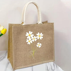 Flower Pattern Linen Tote Bag Large Capacity Shopping Bag