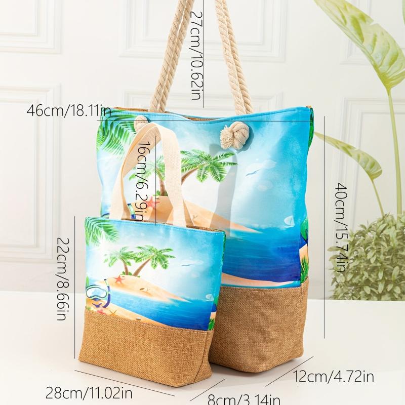 Beach Pattern Stitching Tote Bag All Match Travel Beach Handbag