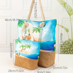 Beach Pattern Stitching Tote Bag All Match Travel Beach Handbag