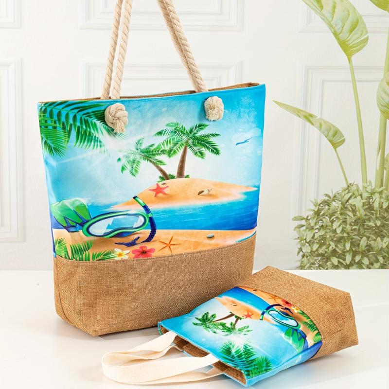 Beach Pattern Stitching Tote Bag All Match Travel Beach Handbag